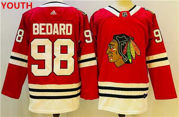 Youth Chicago Blackhawks #98 Connor Bedard Red Black Stitched Jersey->nhl youth jerseys->NHL Jersey